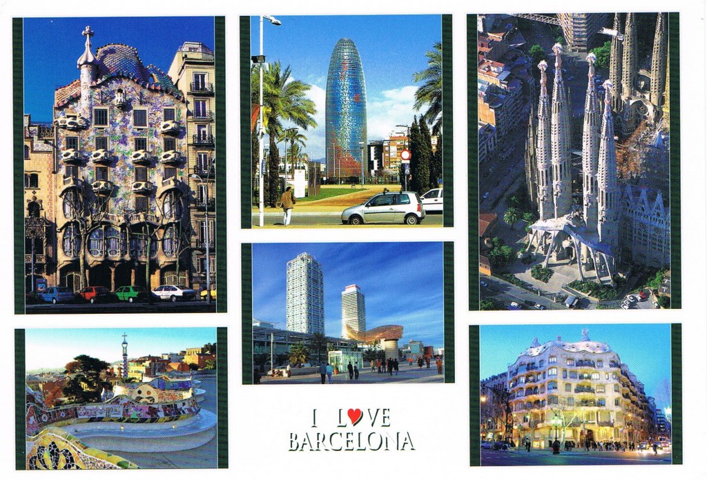 Meine erste Karte aus Spanien. Sie zeigt 6 verschiedene Motive aus Barcelona.