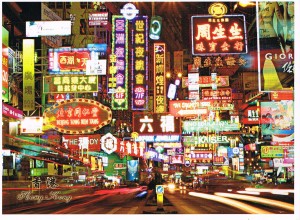 Die hell erleuchteten Straßen von Hongkong